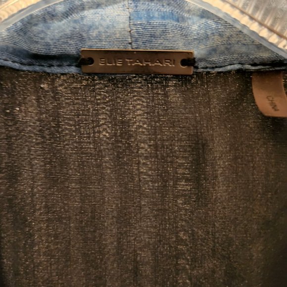 Elie Tahari | Zip Front Black and Blue Watercolor Sleeveless Shift Dress, Size 6 - Picture 3 of 9